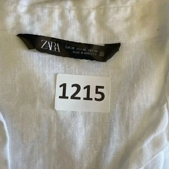 Zara Linen White Button-Down Collar Rolling Sleeves Solid Basic SZ XS #1215 - Picture 13 of 15